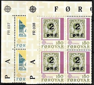 FRIMÆRKER FÆRØERNE | 1979 | AFA 37,38 | Europamærker - 140 + 180 øre i marginal 4-blok - Postfrisk